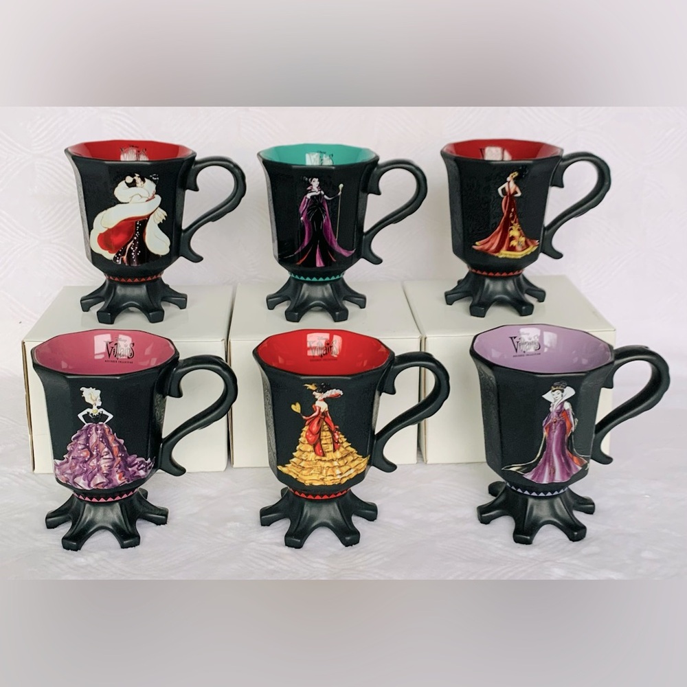 Disney Store Disney Villains Designer Collection Pedestal Mug Set - 6pc